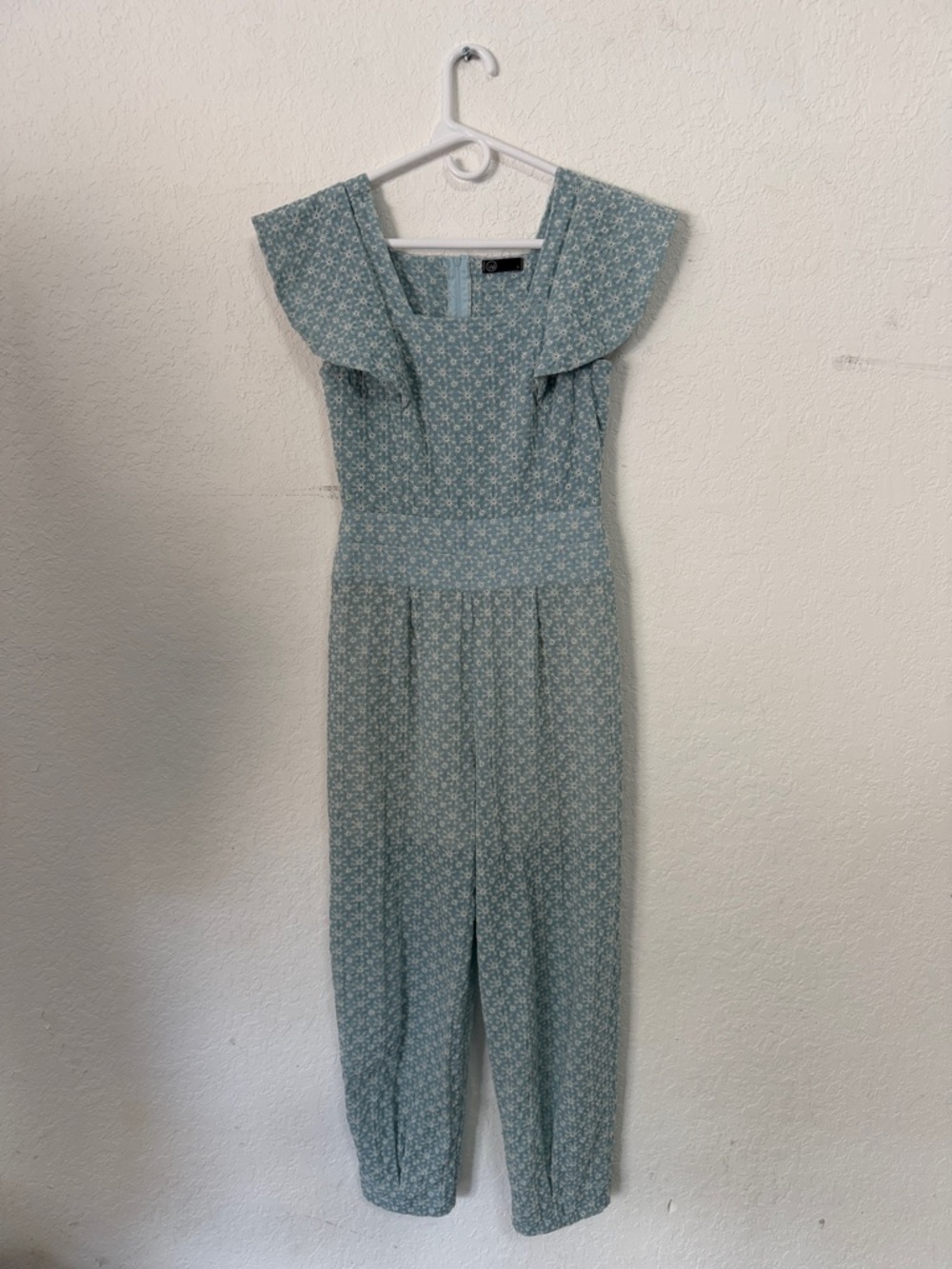 Women’s Floral Wide-Sleeve Jumpsuit in Light Teal